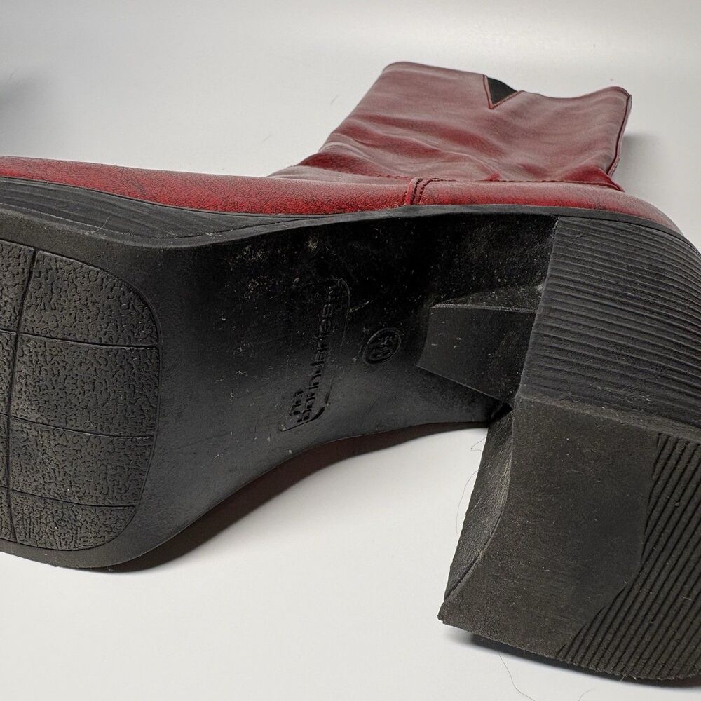 Vtg No Boundaries 00’s Y2K Red Boots 8.5 Square Toe Chunky Heel Retro Brat - Picture 6 of 9